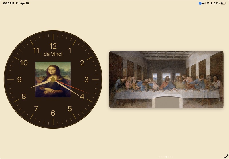 da Vinci theme with Mona Lisa clock face and The Last Supper slideshow