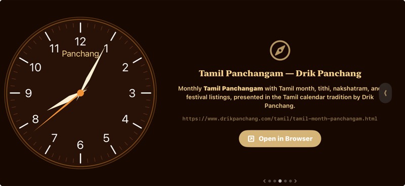 Panchang theme showing Tamil Panchangam